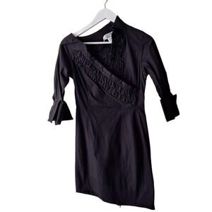 Byron Lars Womens Black Ruffle Pleated Half Sleeve Assymetrical Dress - Size  2